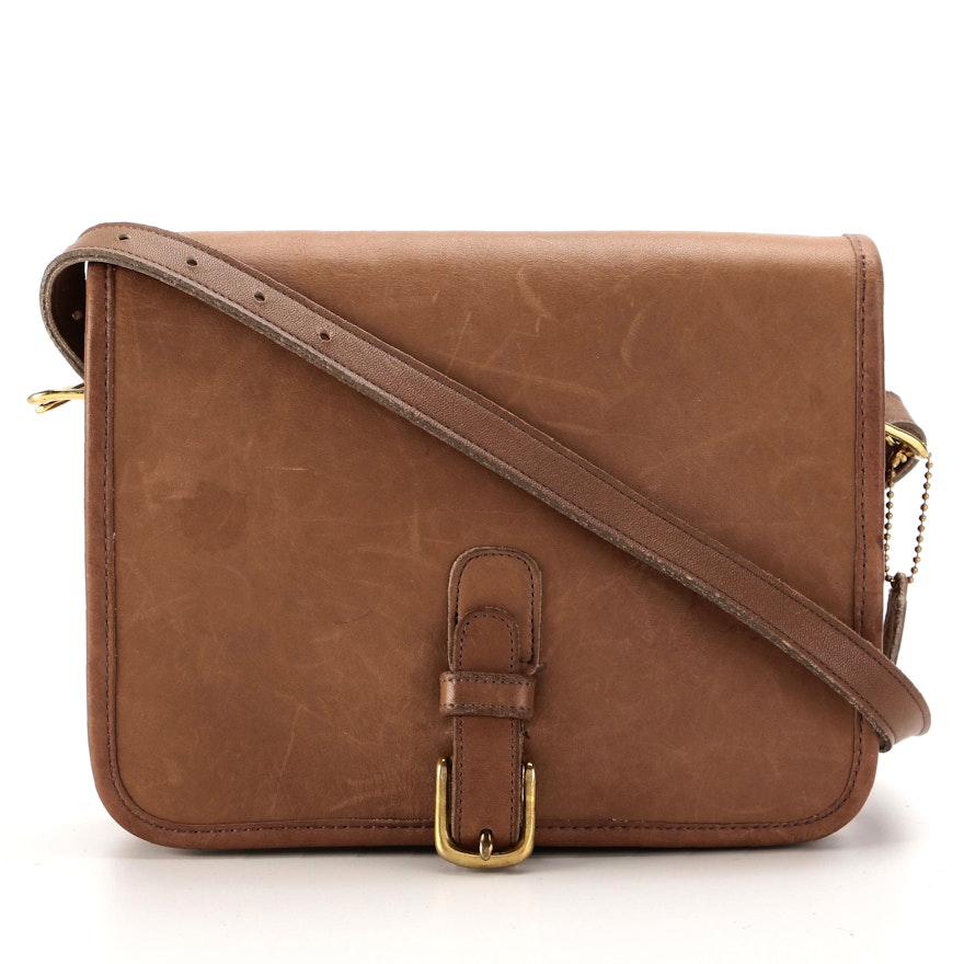 Coach Slim Buckle Pouch Crossbody in Brown Smooth Leather