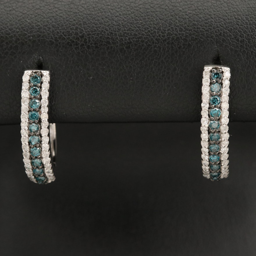 Sterling Diamond Hoop Earrings