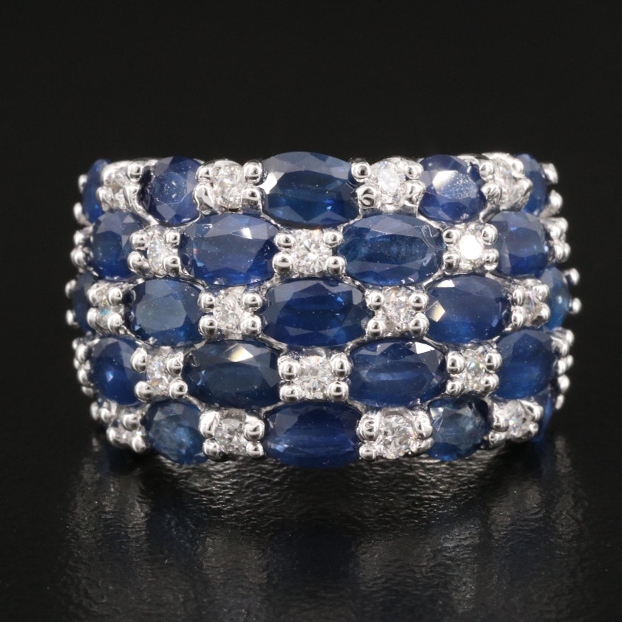 14K Sapphire and Diamond Multi Row Ring