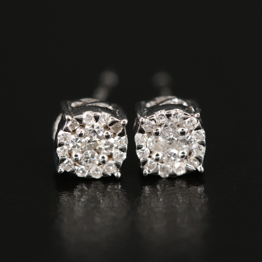 Sterling Silver Diamond Stud Earrings