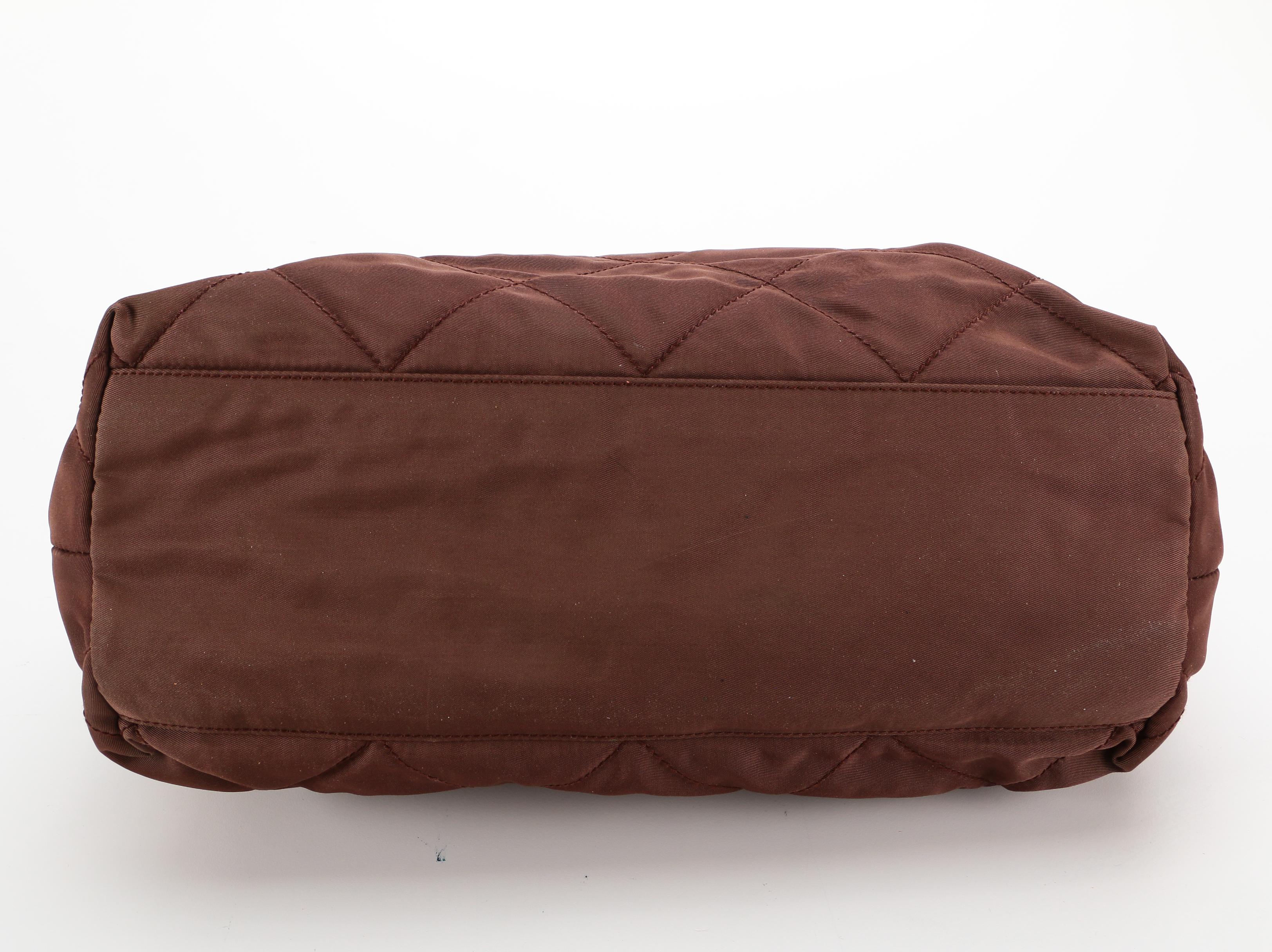 Prada Quilted Brown Tessuto Nylon Shoulder Bag with Leather and Chain Strap