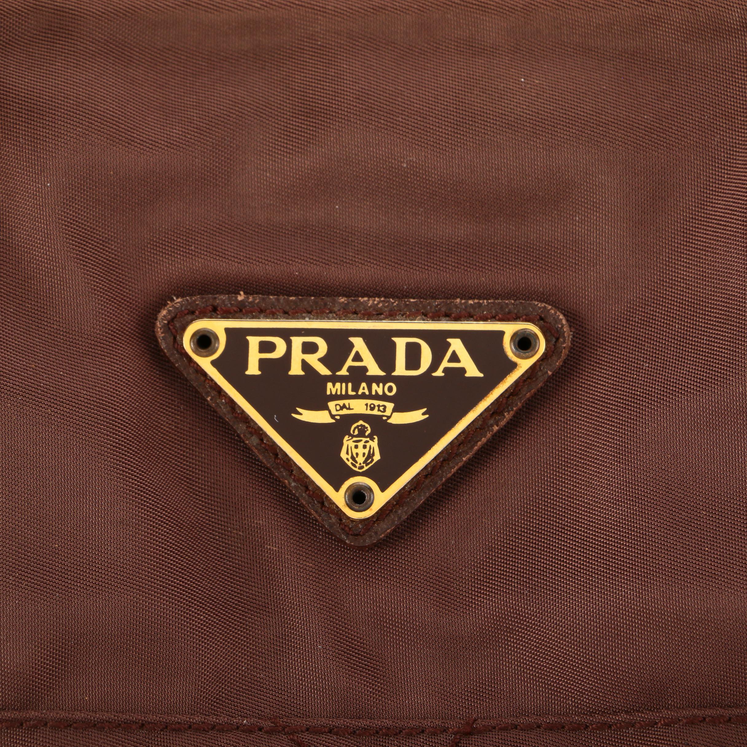Prada Quilted Brown Tessuto Nylon Shoulder Bag with Leather and Chain Strap