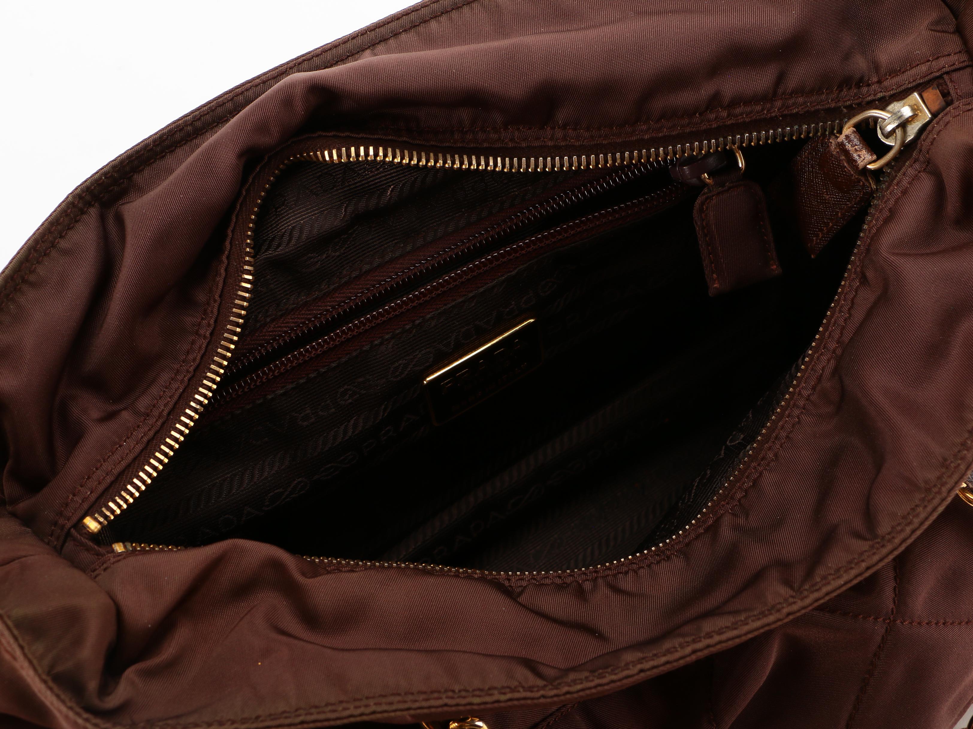 Prada Quilted Brown Tessuto Nylon Shoulder Bag with Leather and Chain Strap