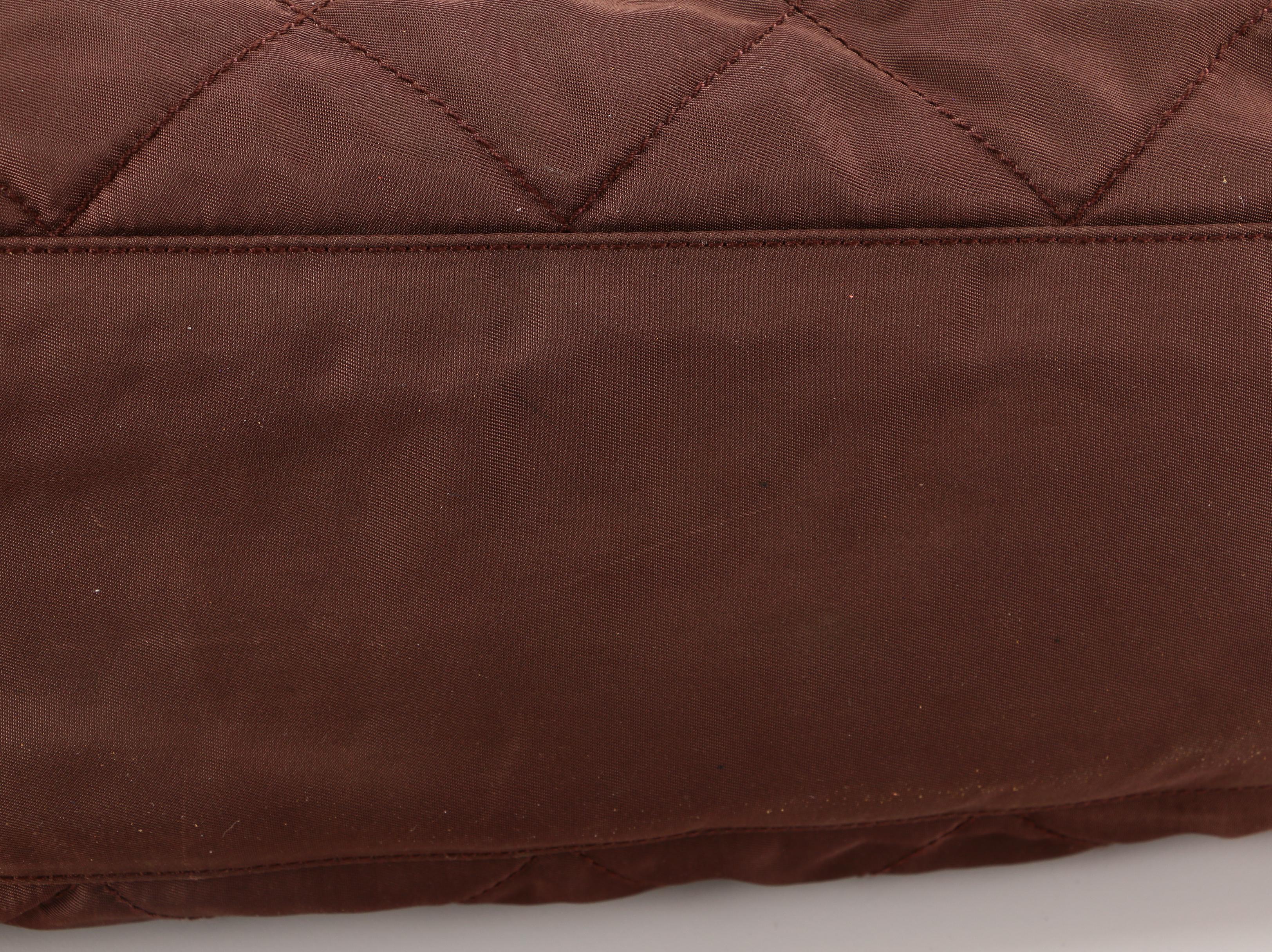 Prada Quilted Brown Tessuto Nylon Shoulder Bag with Leather and Chain Strap