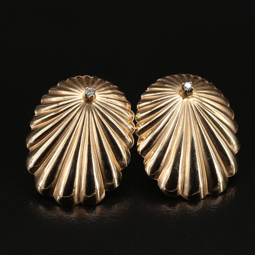 14K Diamond Scalloped Earrings