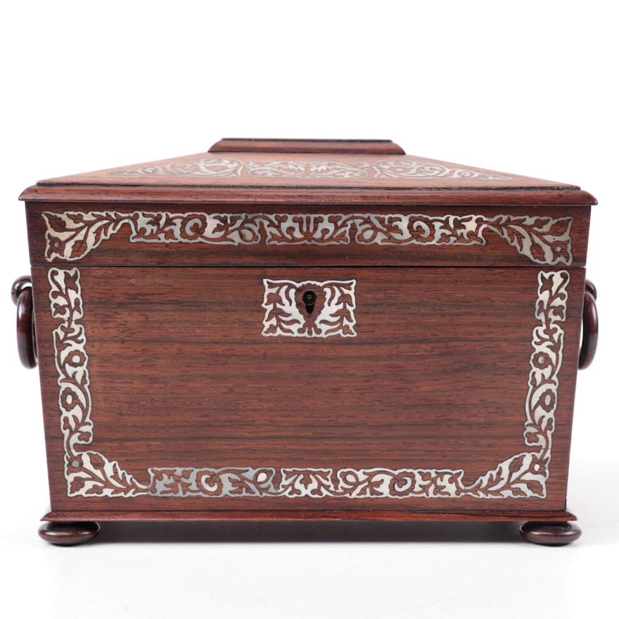 William IV English Rosewood and Abalone Tea Caddy, Mid-19th Century