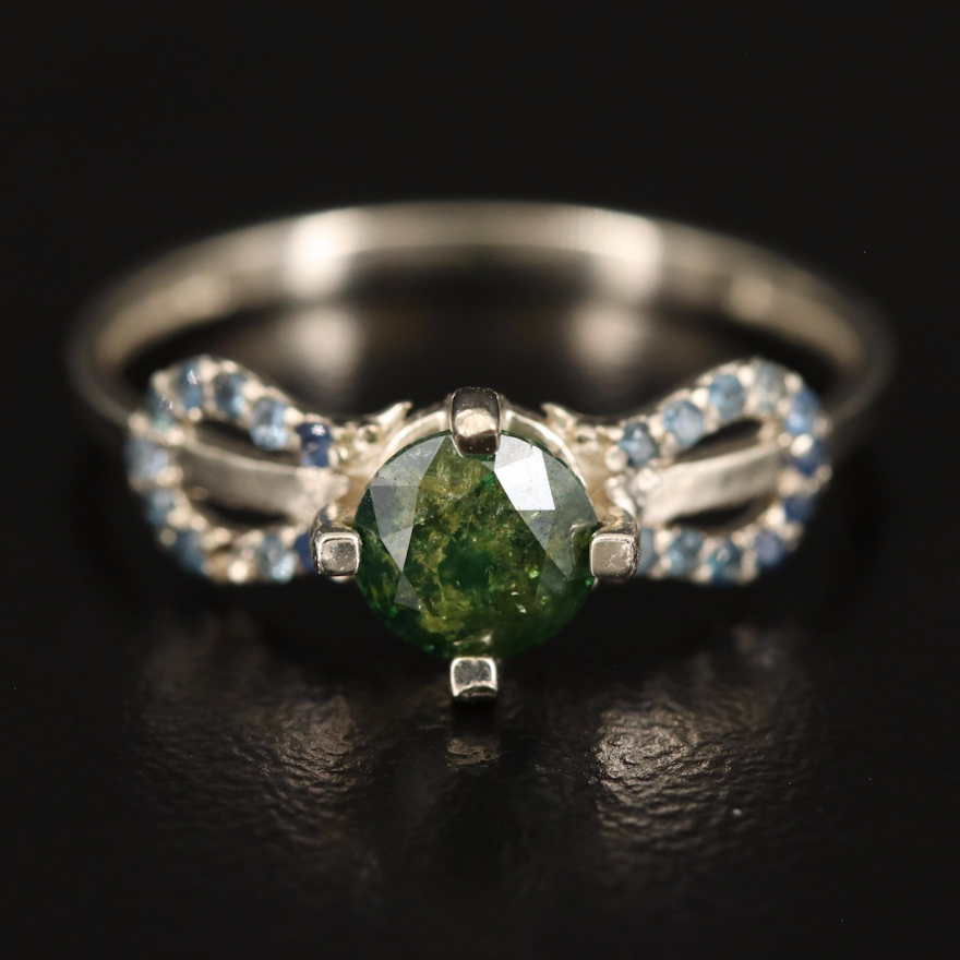 14K Green Diamond and Sapphire Ring