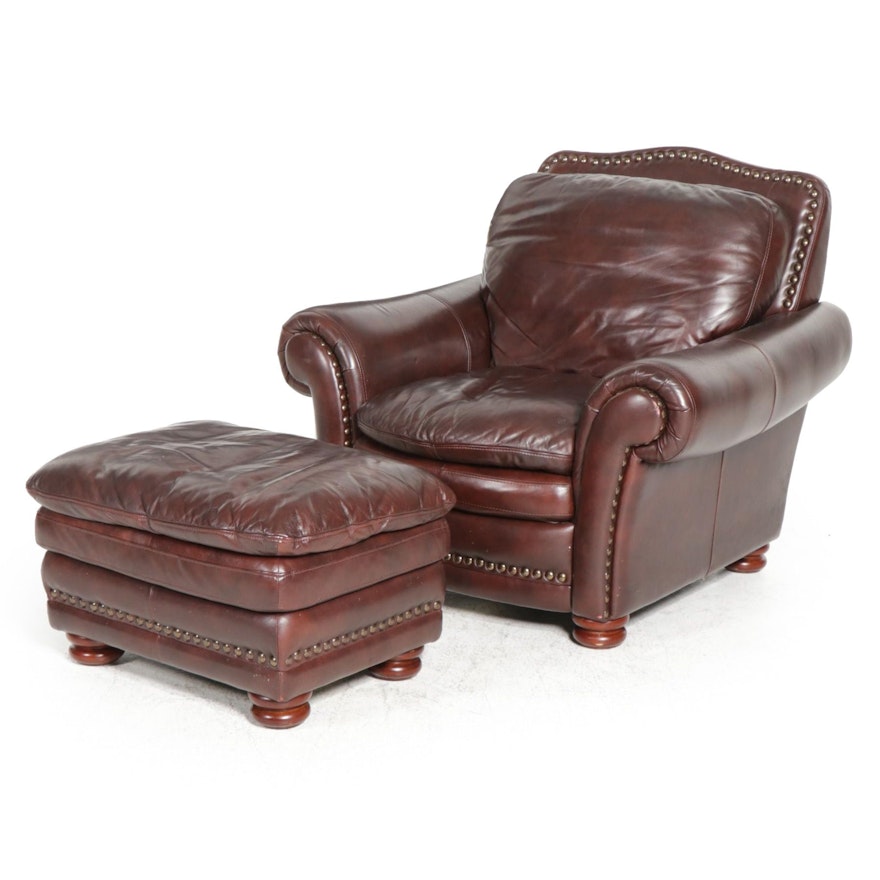 American Signature Leather Armchair and Ottoman