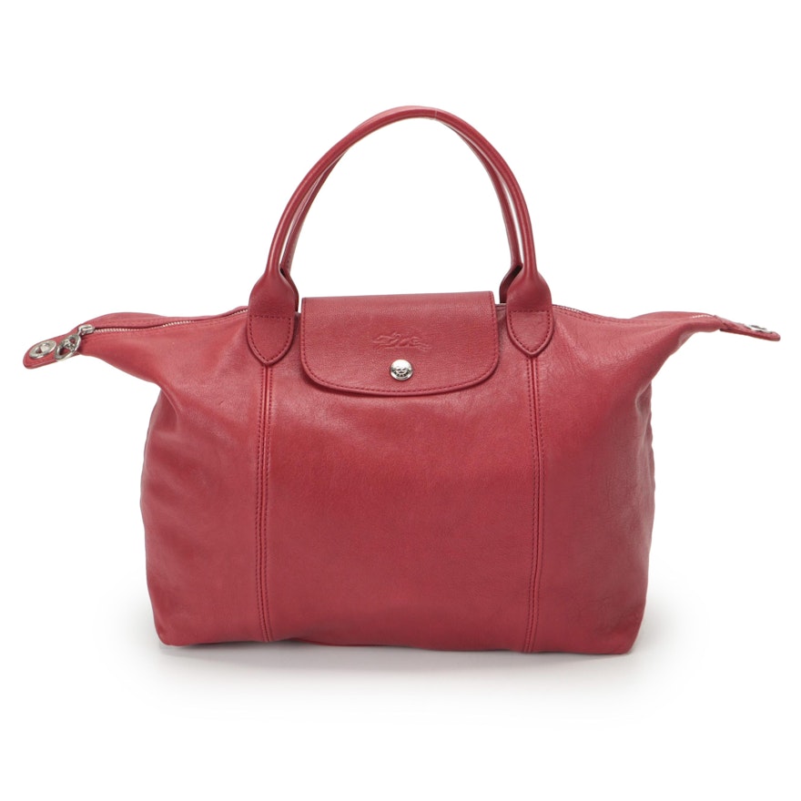 Longchamp Le Pliage Cuir Convertable Satchel in Red Leather