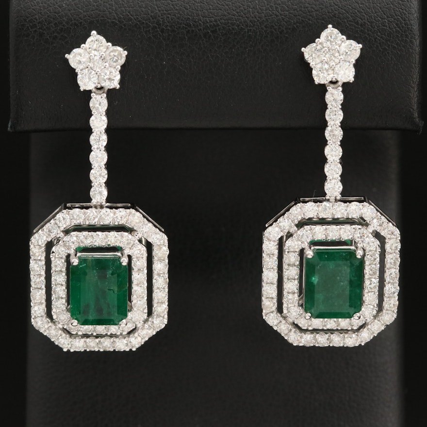 14K 4.63 CTW Emerald and Diamond Drop Earrings