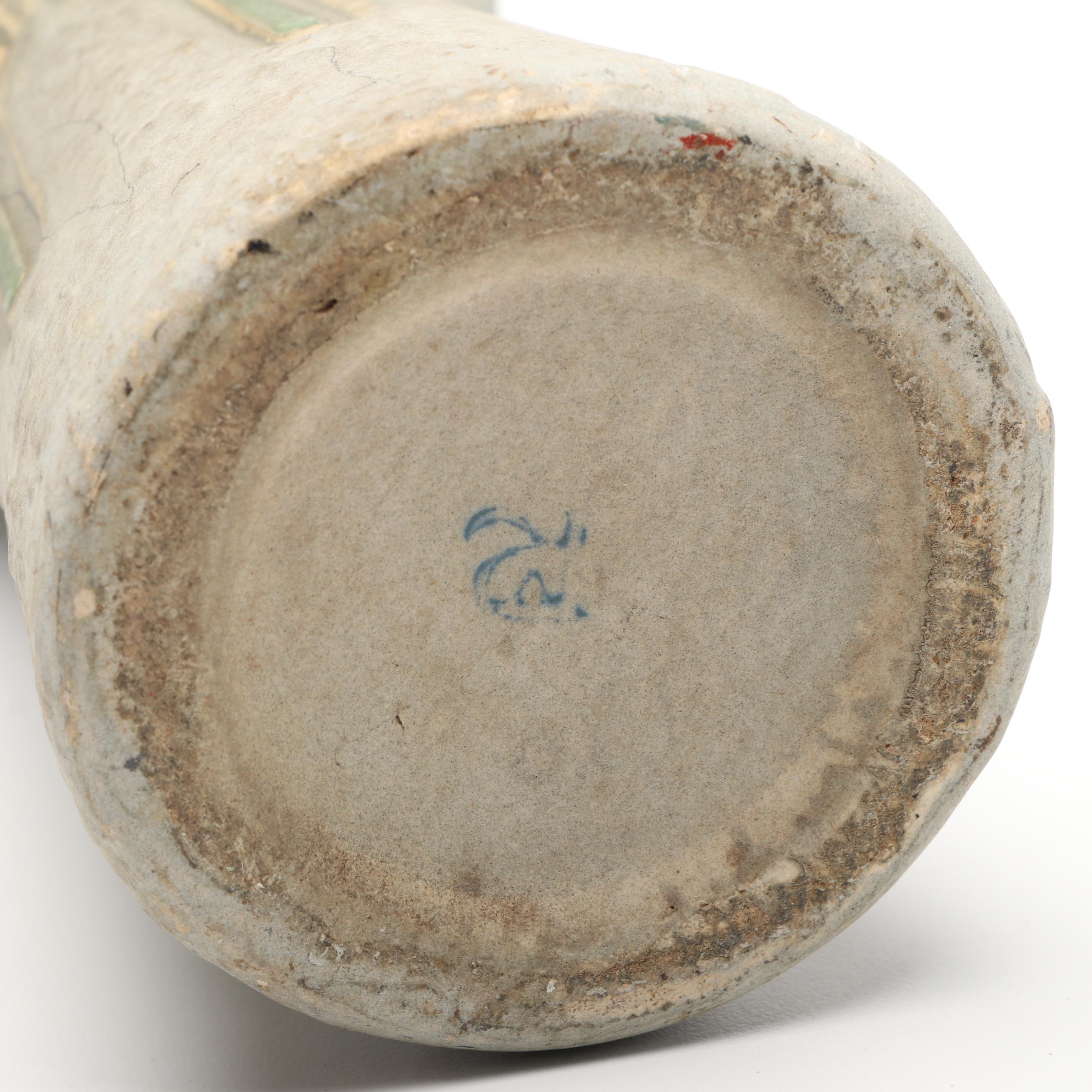 Roseville Pottery "Mostique" Vase and Grueby Pottery Scarab Paperweight