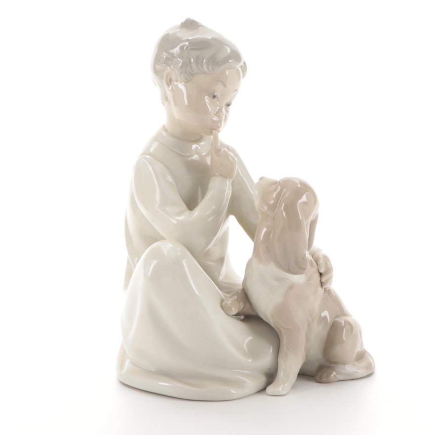 Lladró "Boy with Dog" Porcelain Figurine Designed by Vicente Martínez