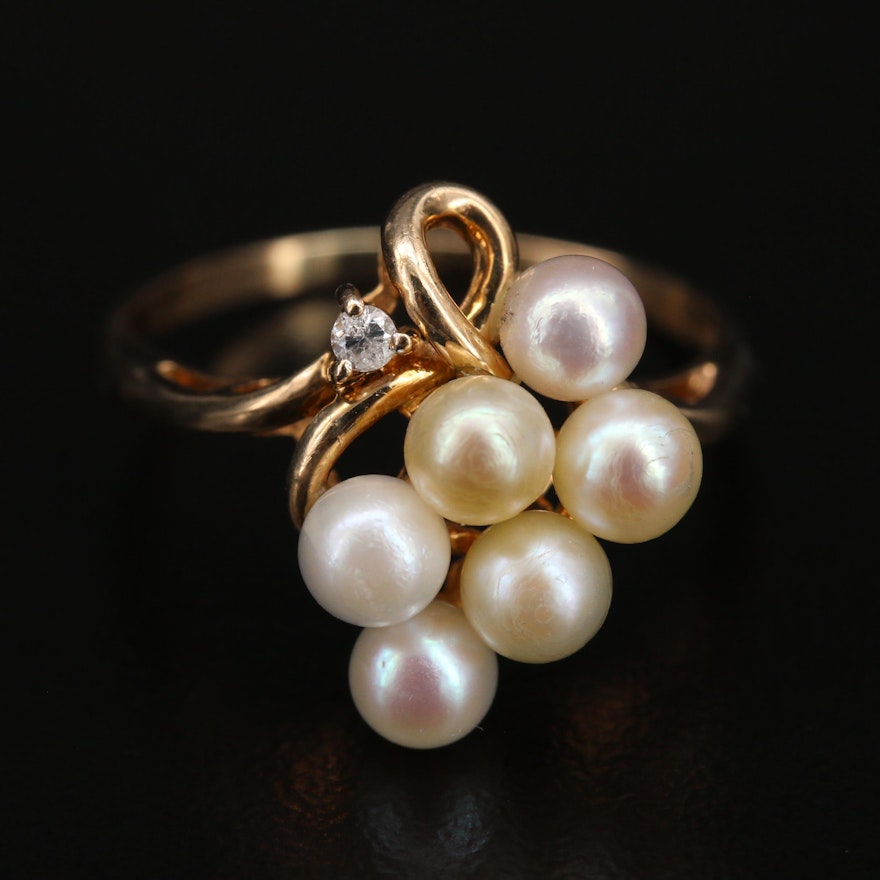 14K Pearl and Diamond Cluster Ring