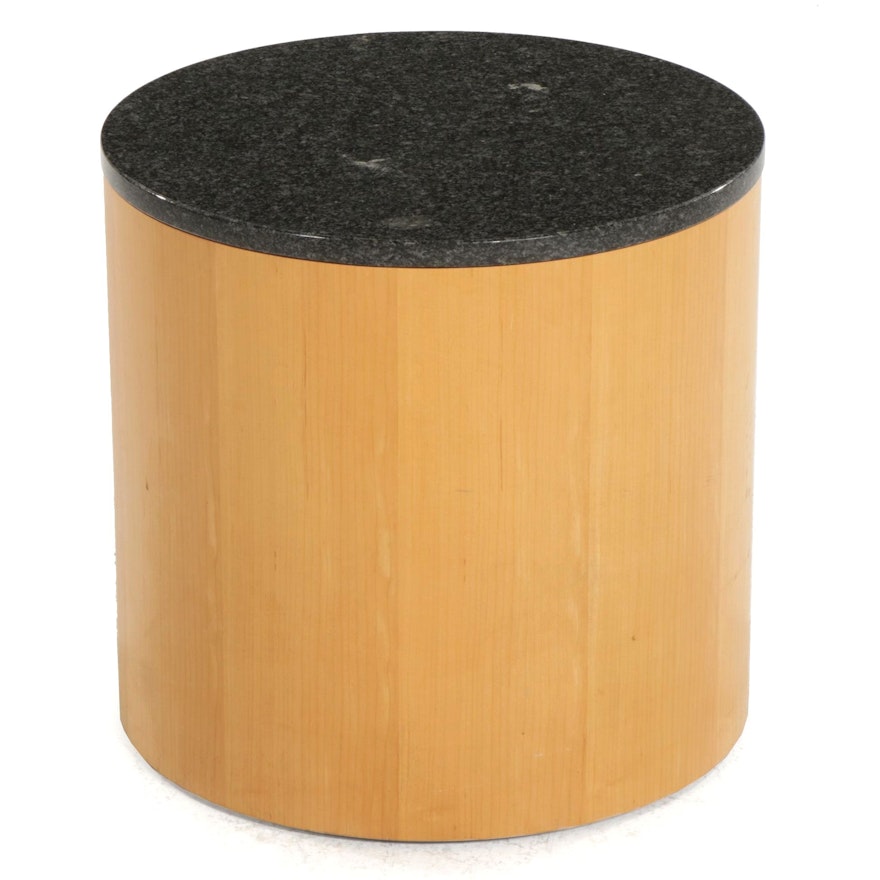 Cumberland "Geometrics" Modernist Style Maple and Marble Top Round Side Table