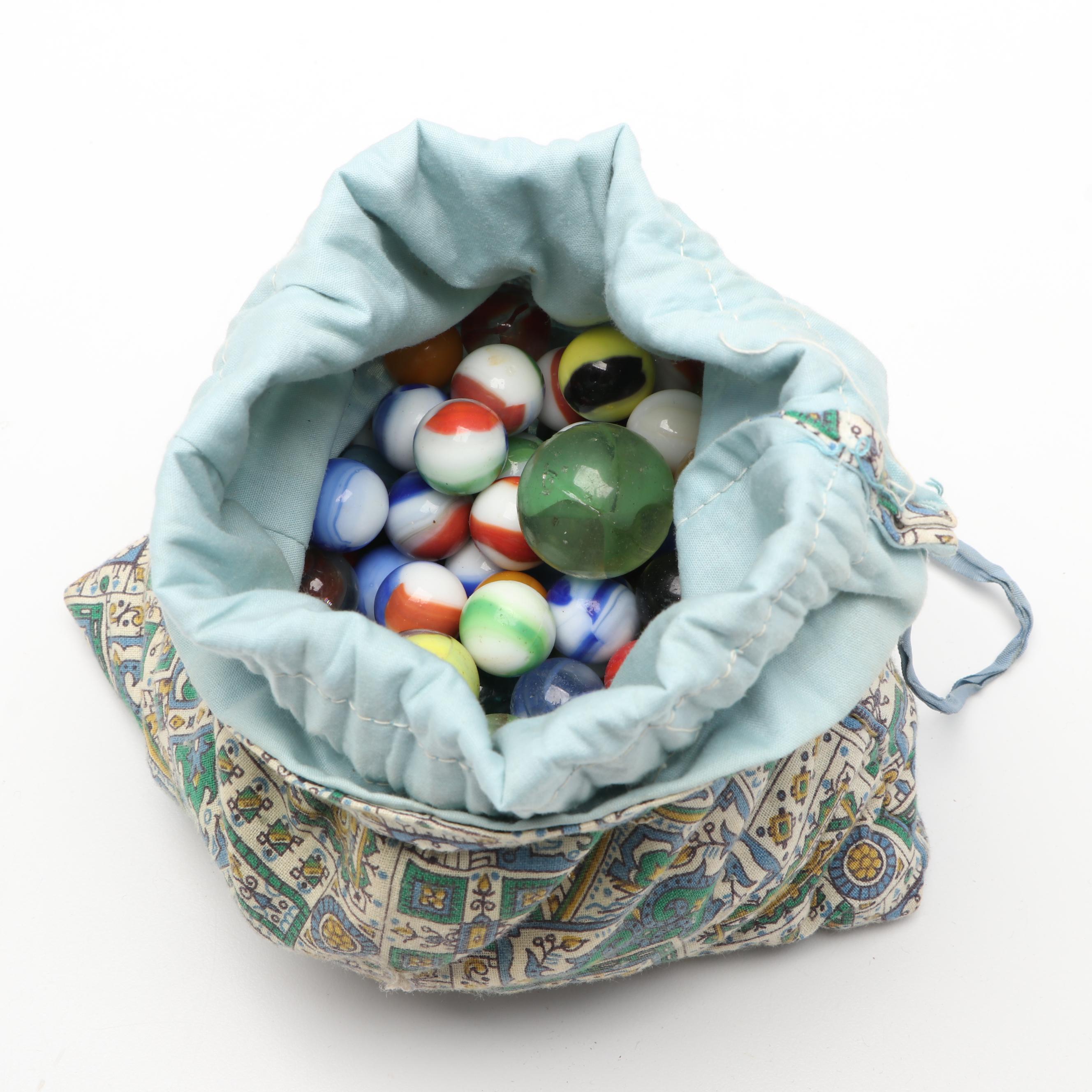 Glass Marbles with Cloth Carry Bag