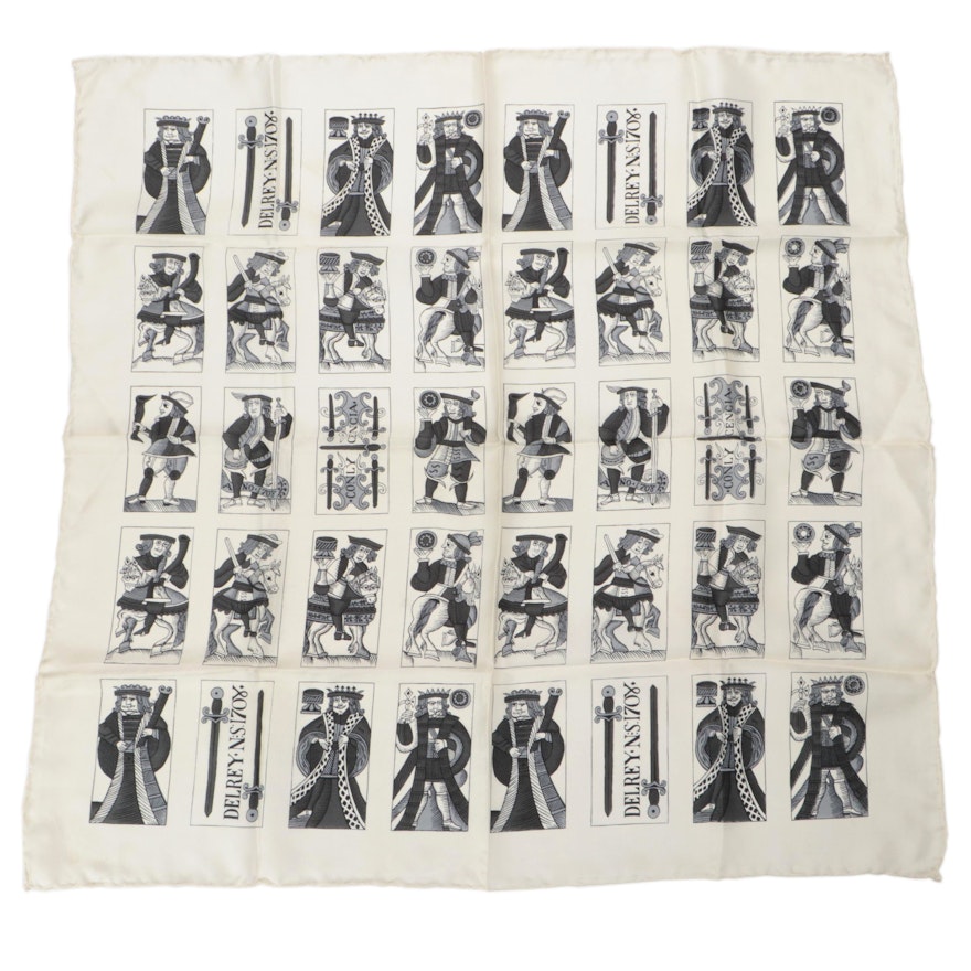 "King of Sticks" Card Game Motif Silk Twill Scarf