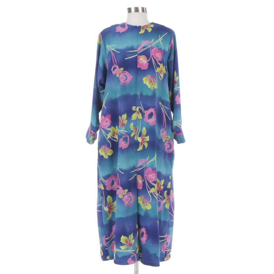 Georgette Trabolsi Kick Pleat Maxi Dress in Watercolor Style Florals