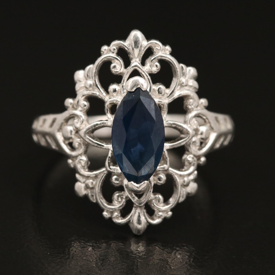 Platinum 1.15 CT Sapphire Scrollwork Ring