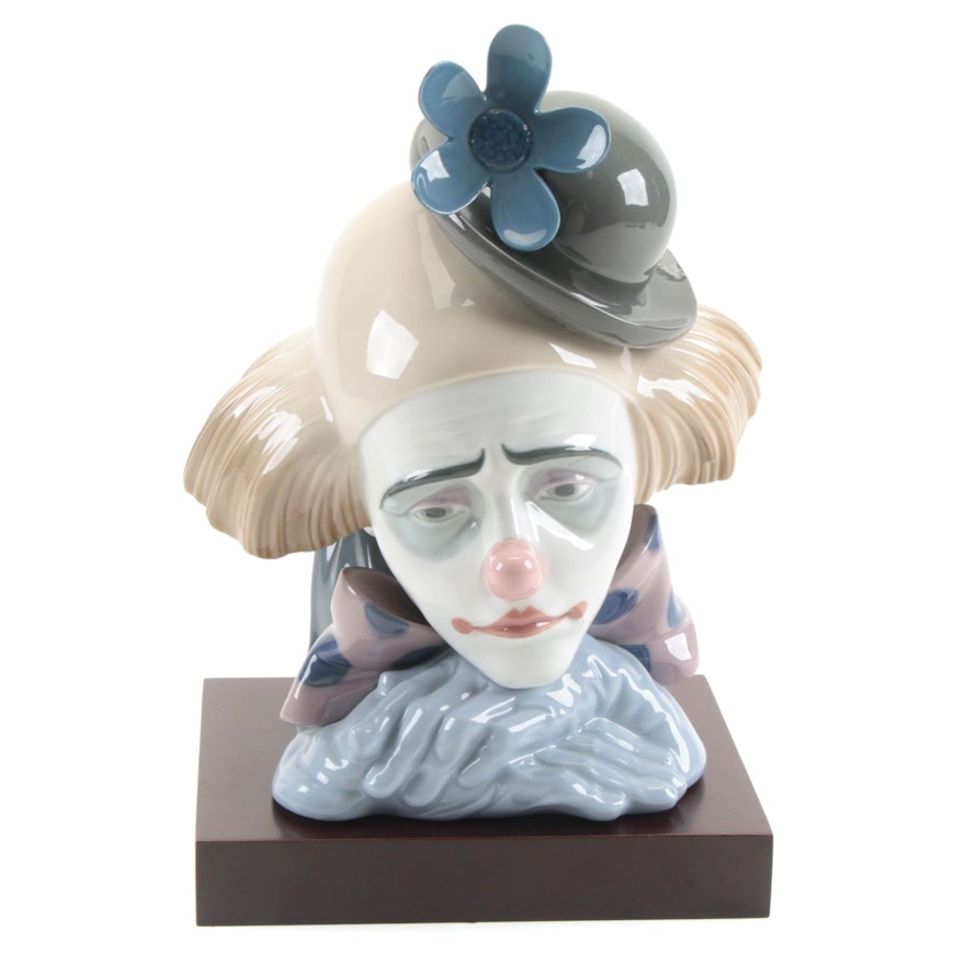 Lladró "Clowns Head Bowler Hat" Porcelain Bust with Display Stand