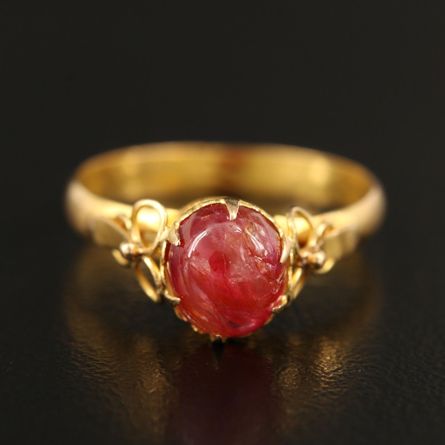 18K Ruby Ring with Filigree Shoulders