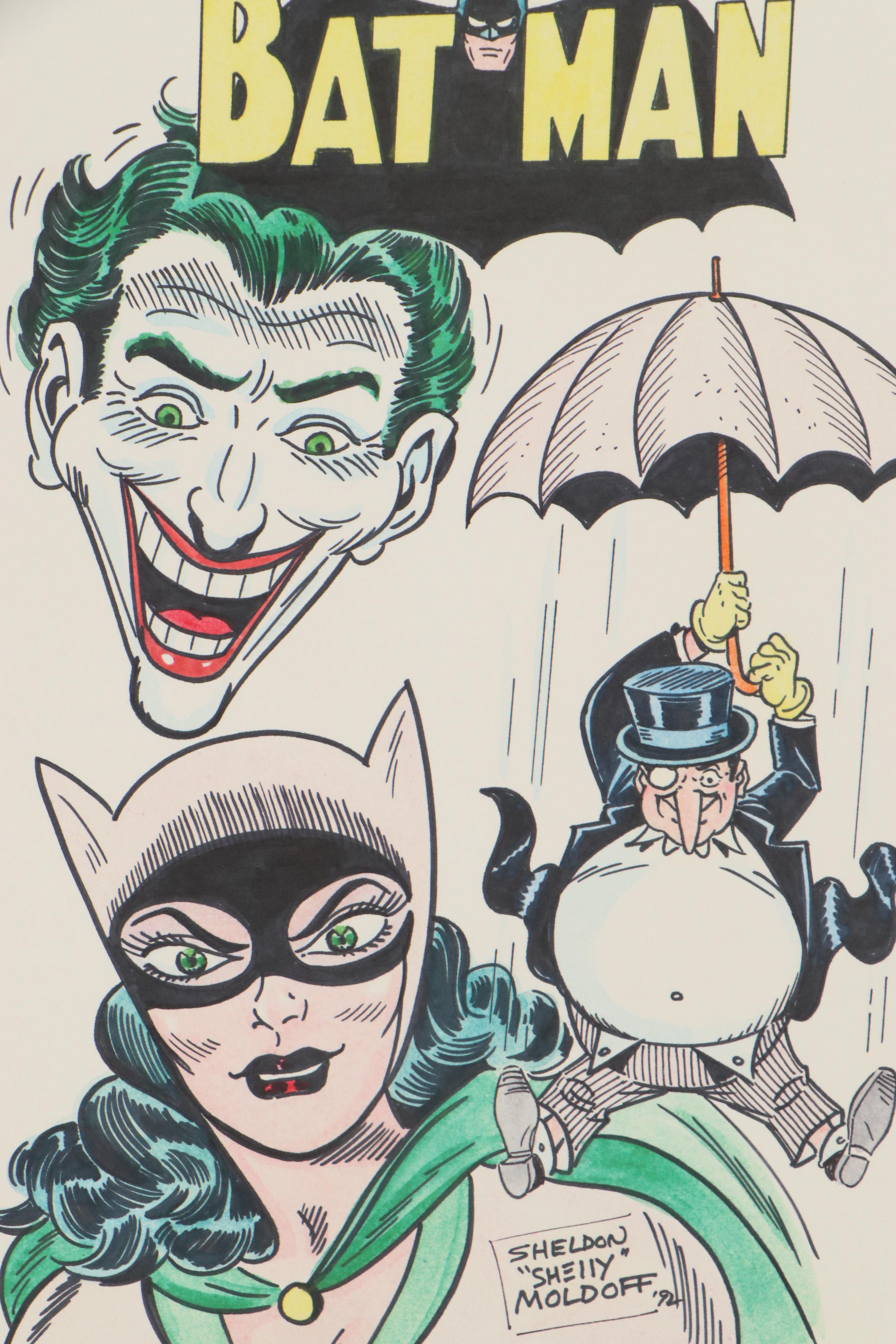 Sheldon Moldoff Batman Villains Ink Illustration, 1992