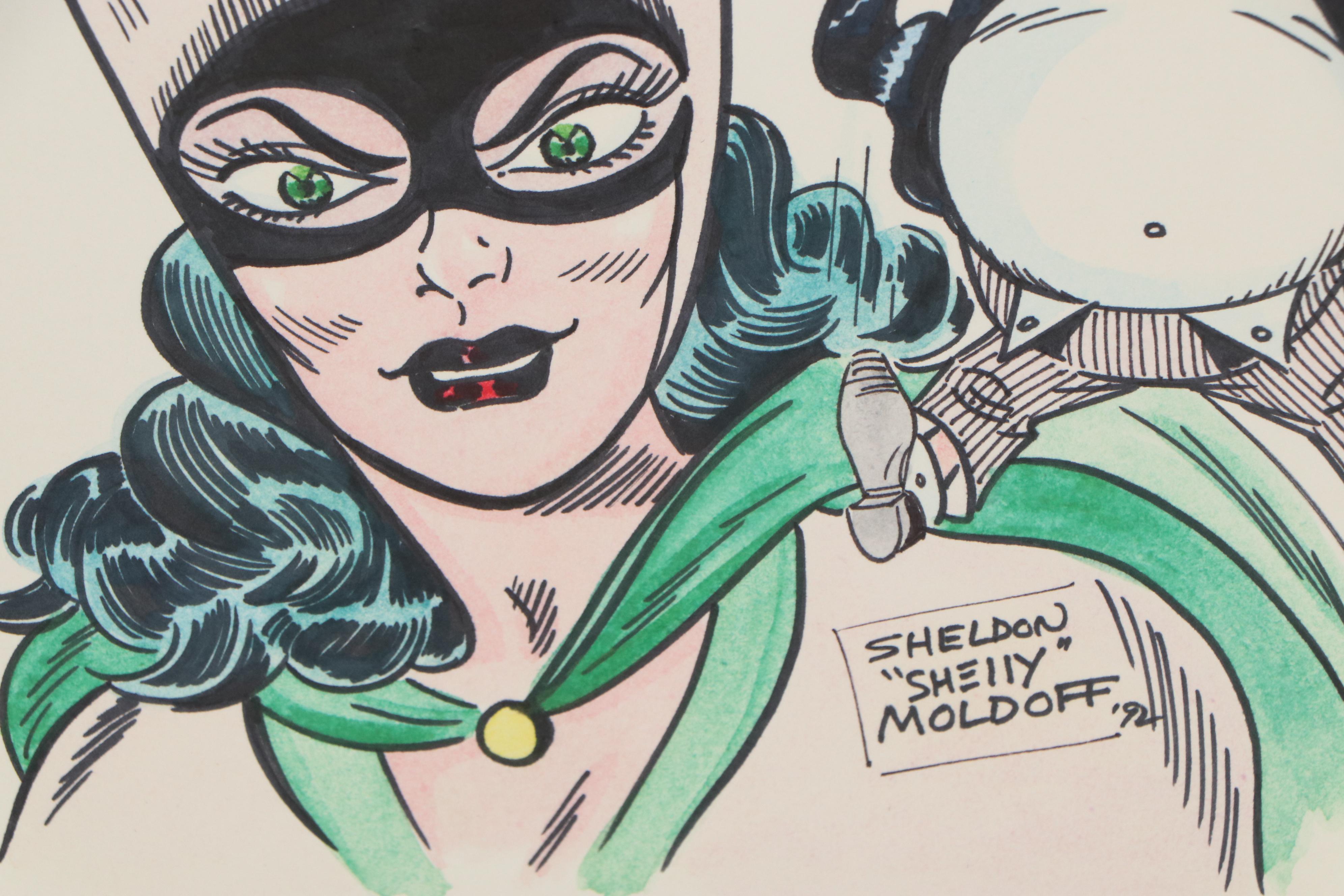 Sheldon Moldoff Batman Villains Ink Illustration, 1992