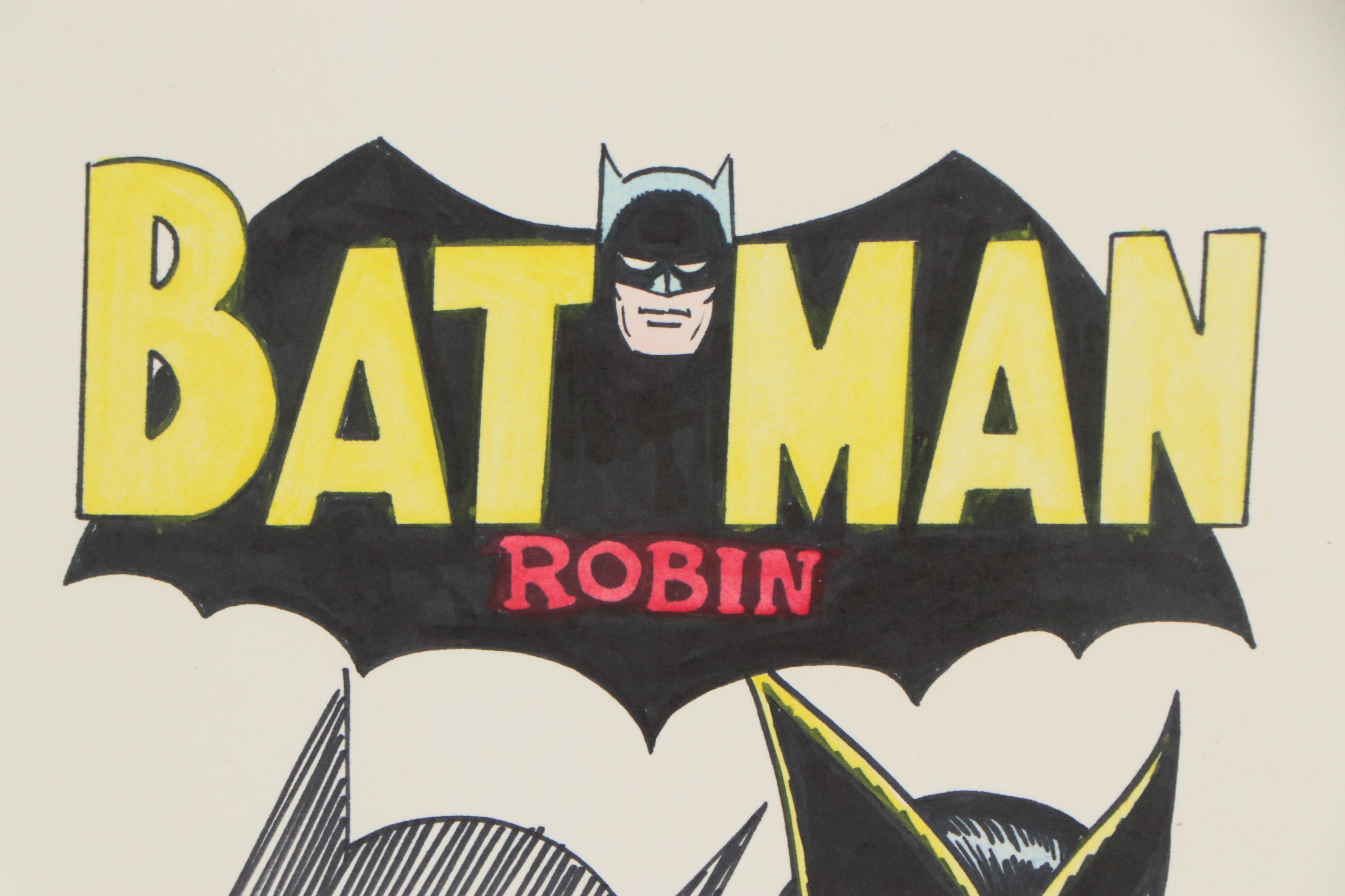 Sheldon Moldoff Batman, Batgirl and Robin Ink Illustration, 1992