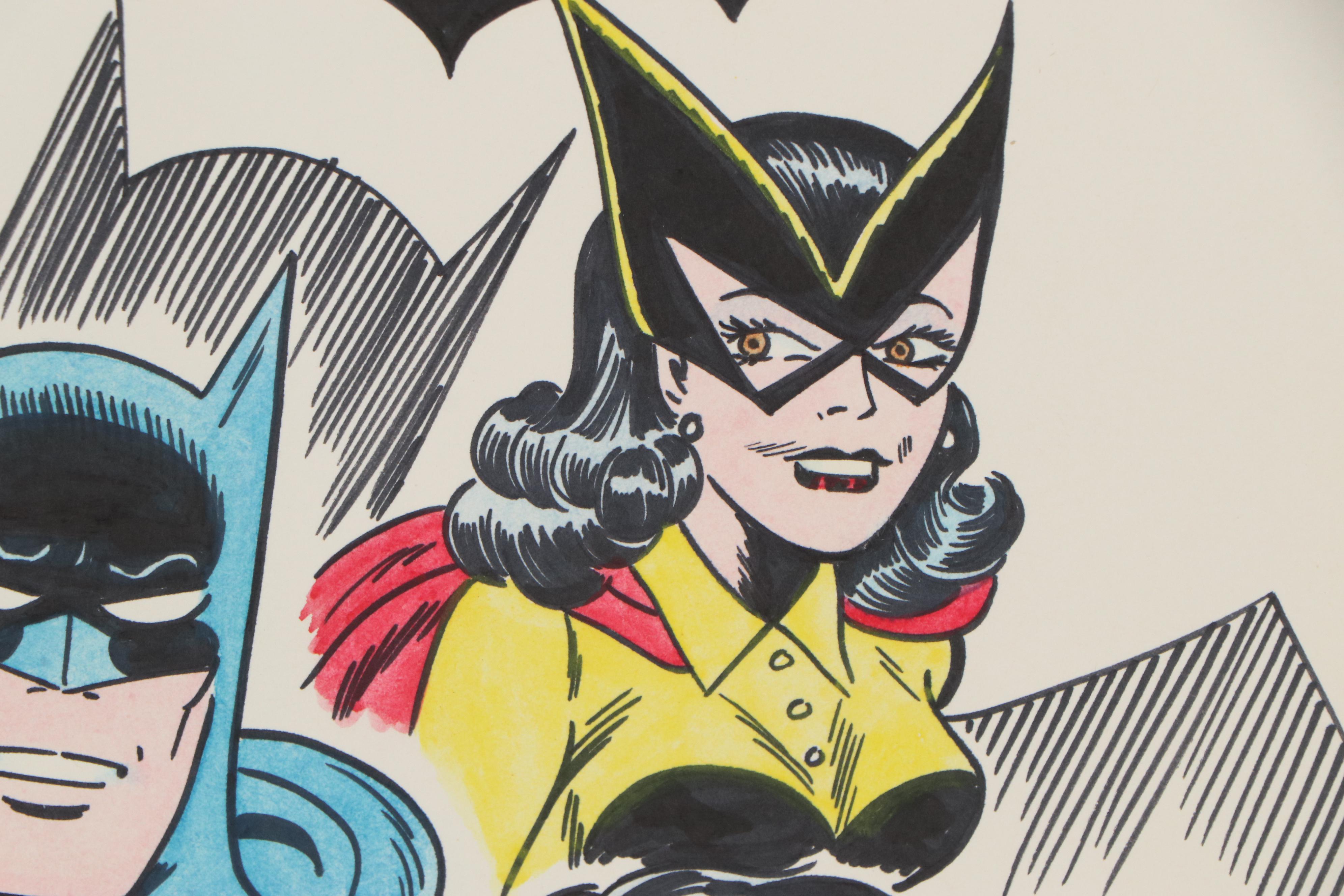 Sheldon Moldoff Batman, Batgirl and Robin Ink Illustration, 1992