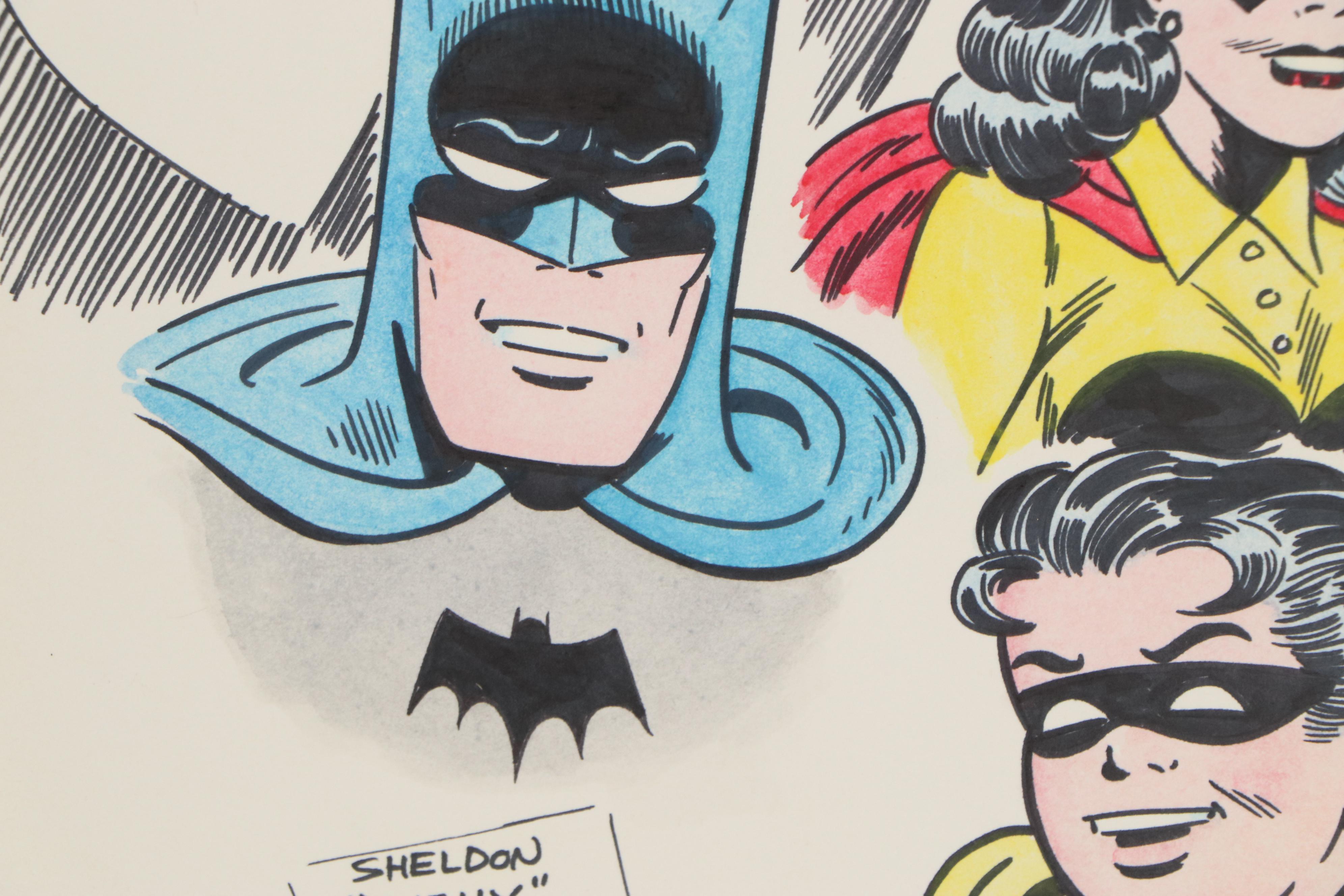 Sheldon Moldoff Batman, Batgirl and Robin Ink Illustration, 1992