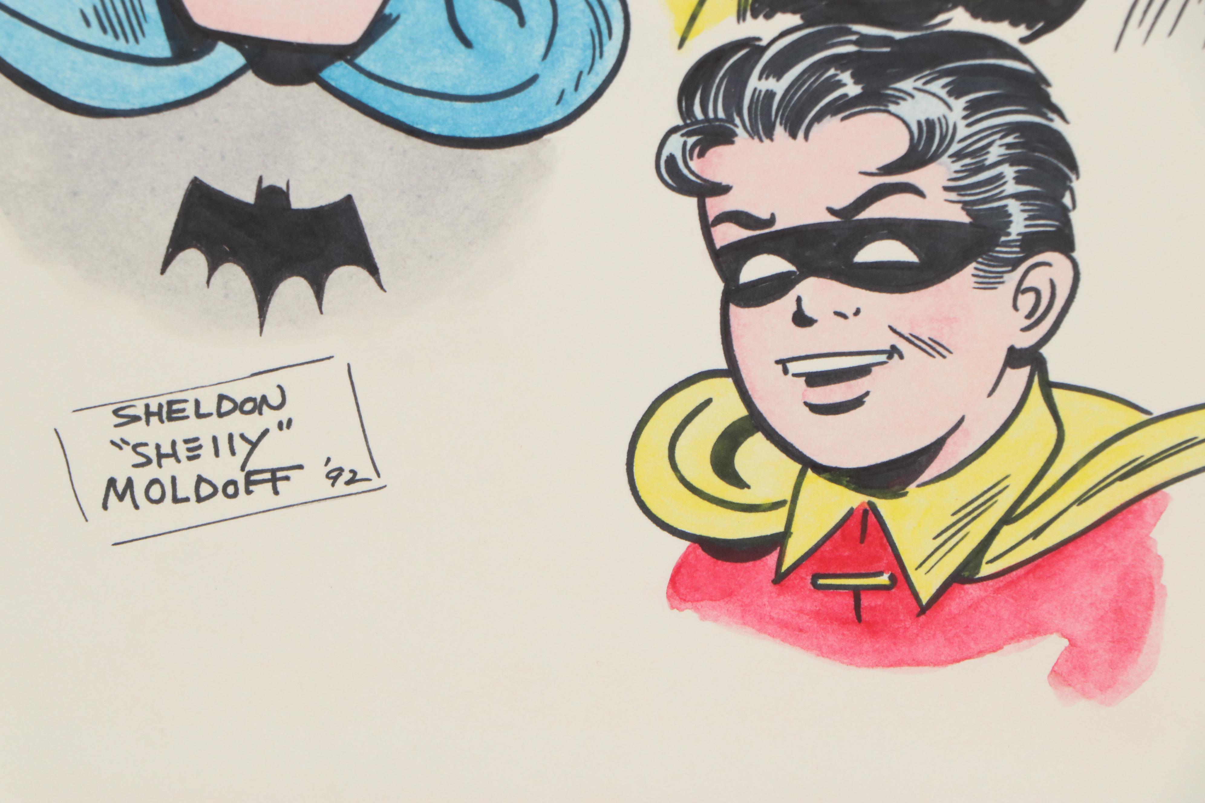 Sheldon Moldoff Batman, Batgirl and Robin Ink Illustration, 1992