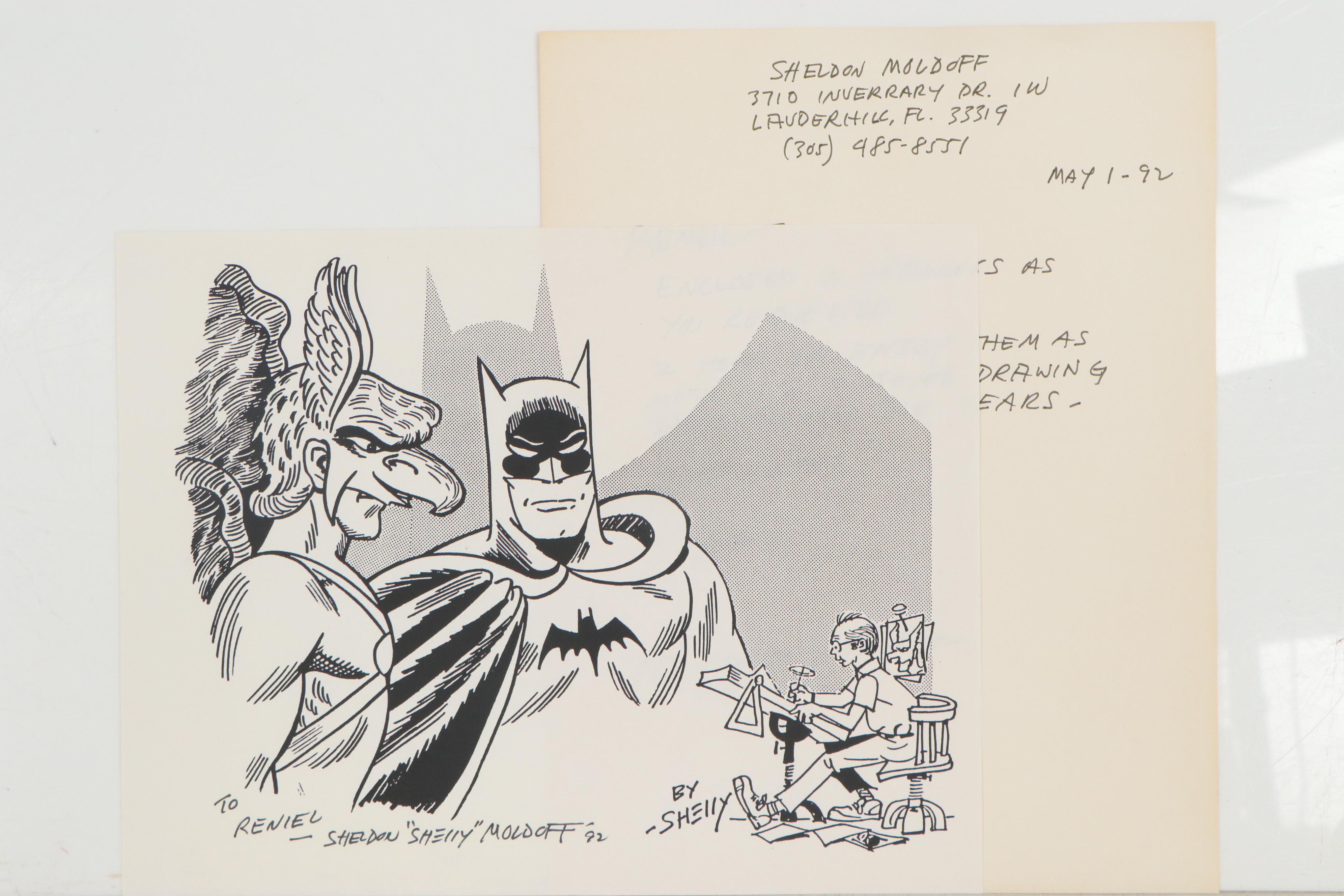 Sheldon Moldoff Batman, Batgirl and Robin Ink Illustration, 1992