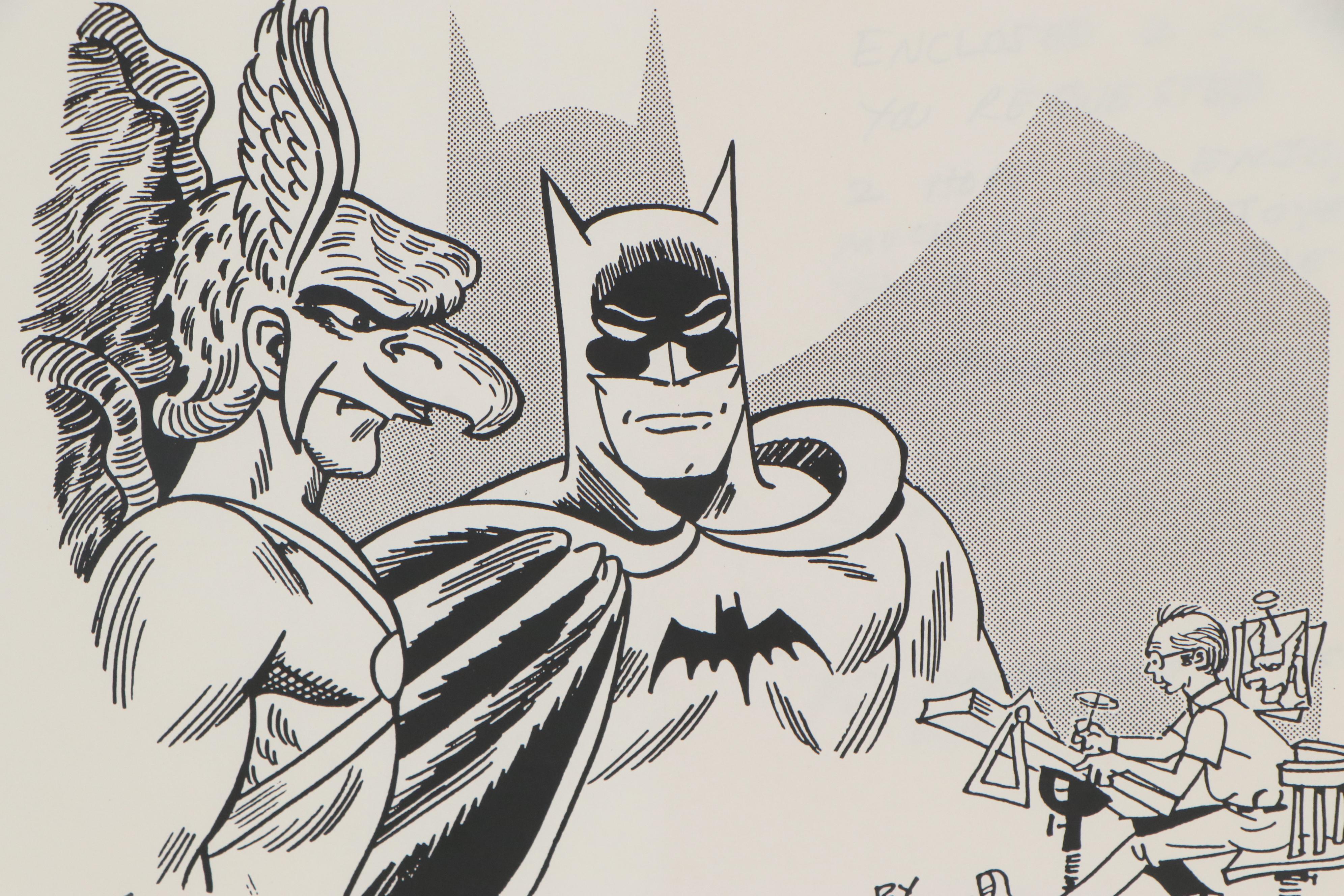 Sheldon Moldoff Batman, Batgirl and Robin Ink Illustration, 1992