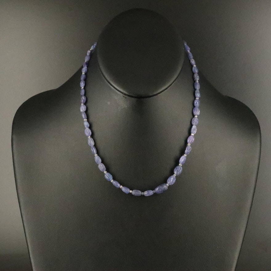 Tanzanite and Diamond Bead Necklace with 14K Clasp