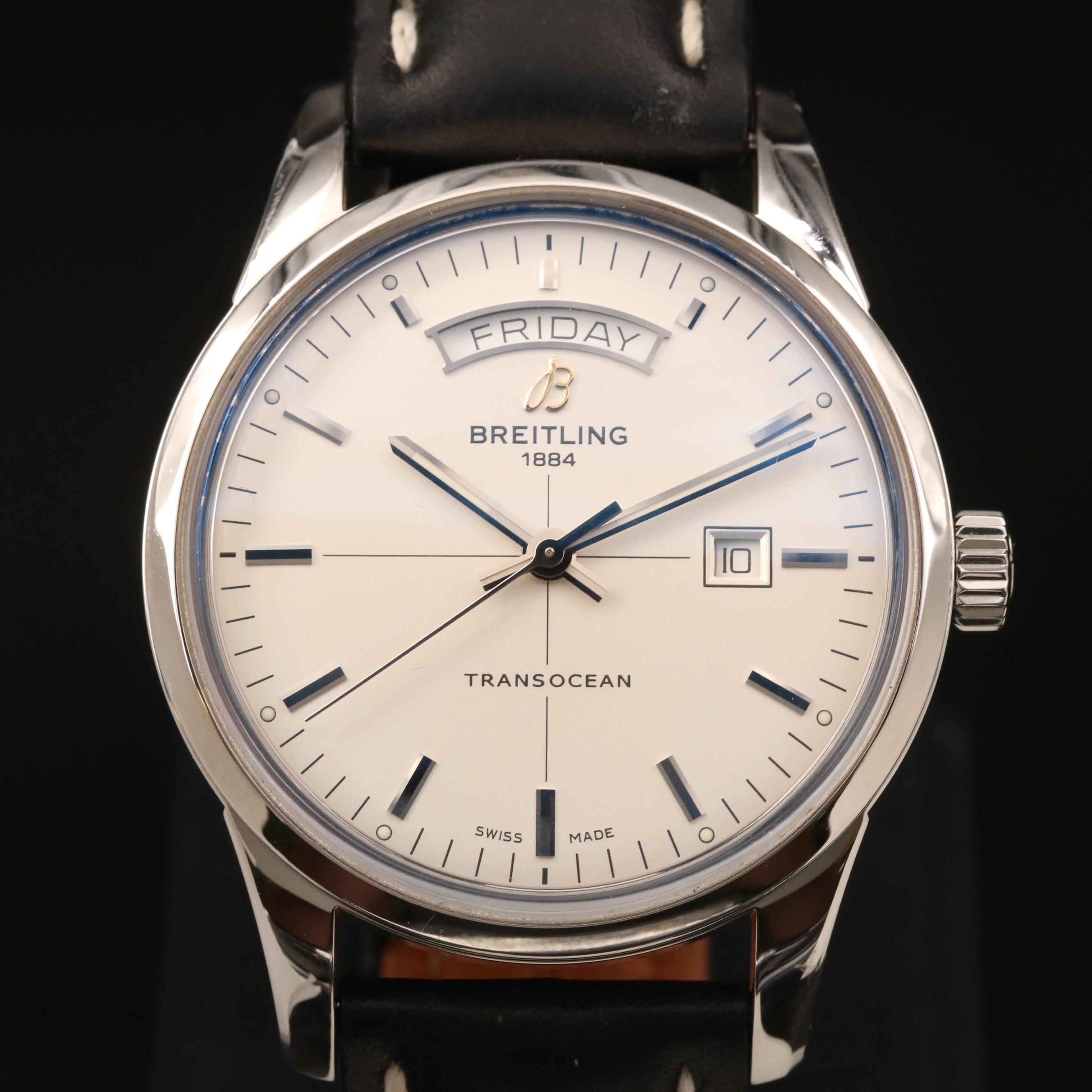 Breitling Transocean Day and Date Stainless Steel Automatic Watch