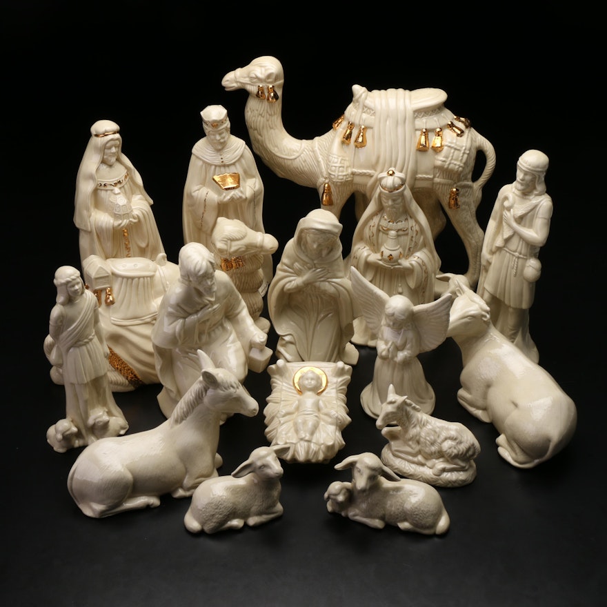 Glazed and Gilt-Accented Ceramic Nativity Scene Figurines