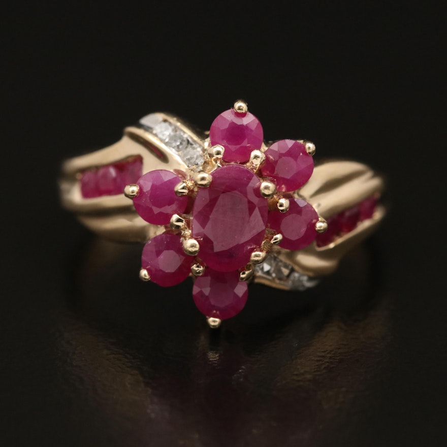 10K Ruby and Diamond Cluster Ring