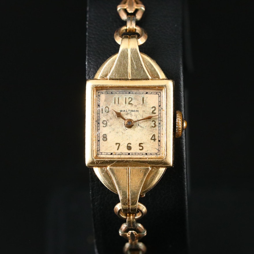 1937 Waltham 14K Yellow Gold Stem Wind Wristwatch