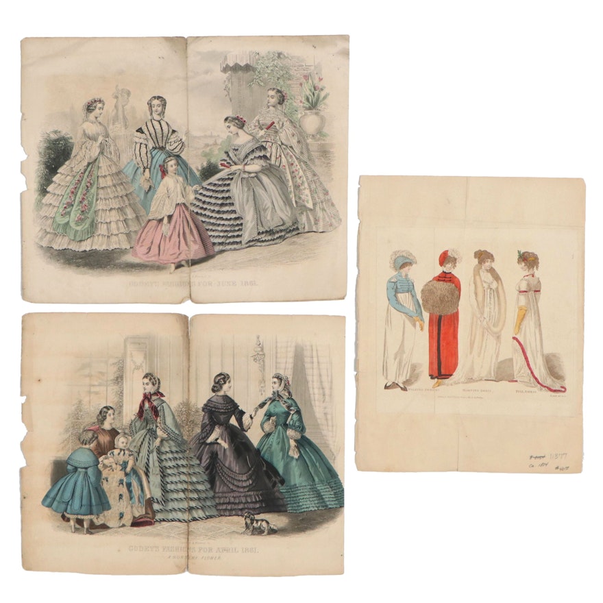 Hand-Colored Fashion Engravings, Early and Mid-19th Century