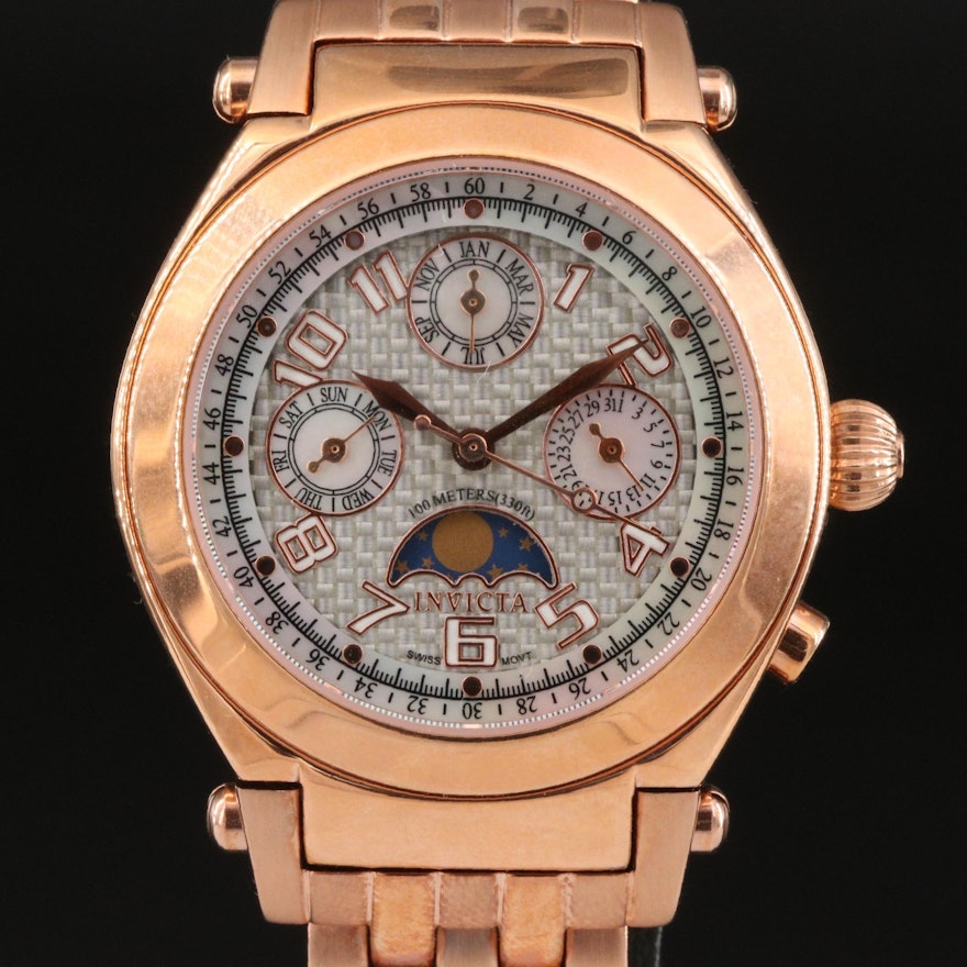 Invicta Rose Gold Tone Mother of Pearl Dial Accents Wristwatch