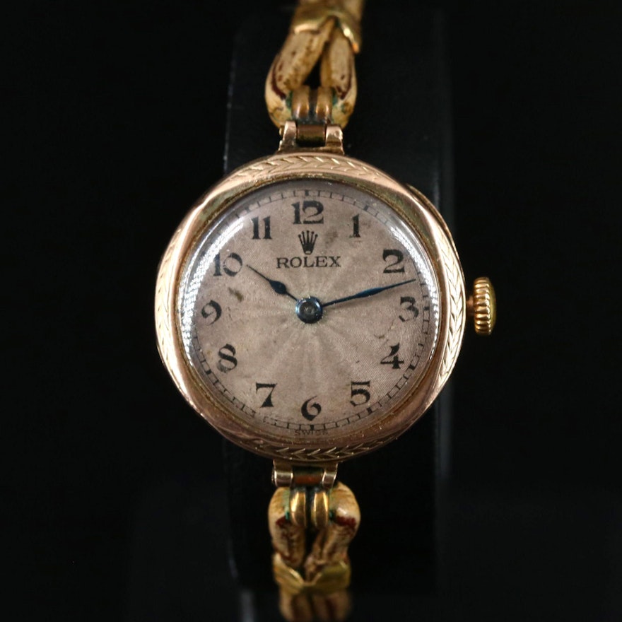 1928 Rolex 9K Yellow Gold Stem Wind Wristwatch