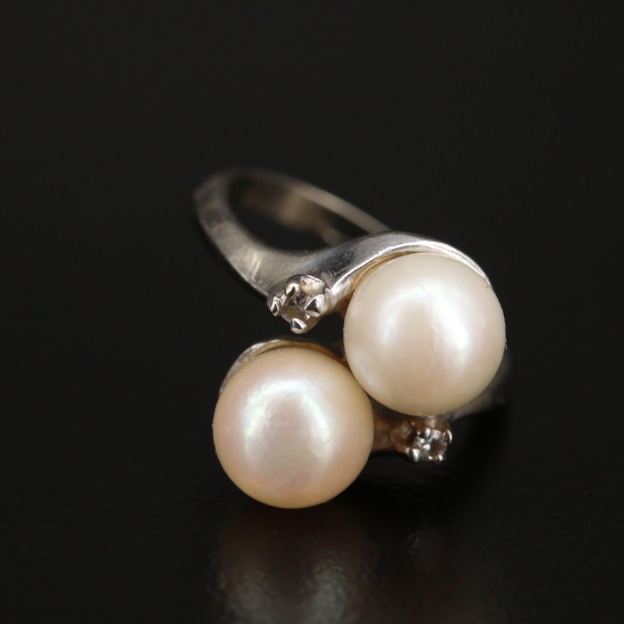 Vintage 14K Pearl and Diamond Bypass Ring