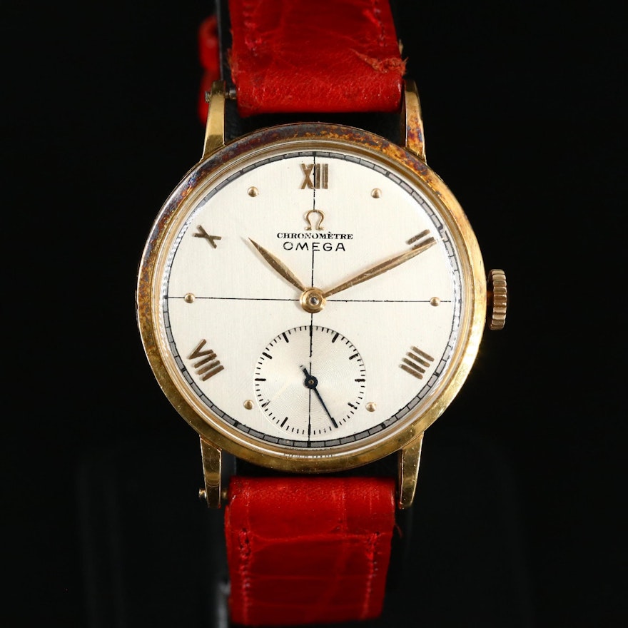 1944 Omega 18K Yellow Gold Stem Wind Wristwatch