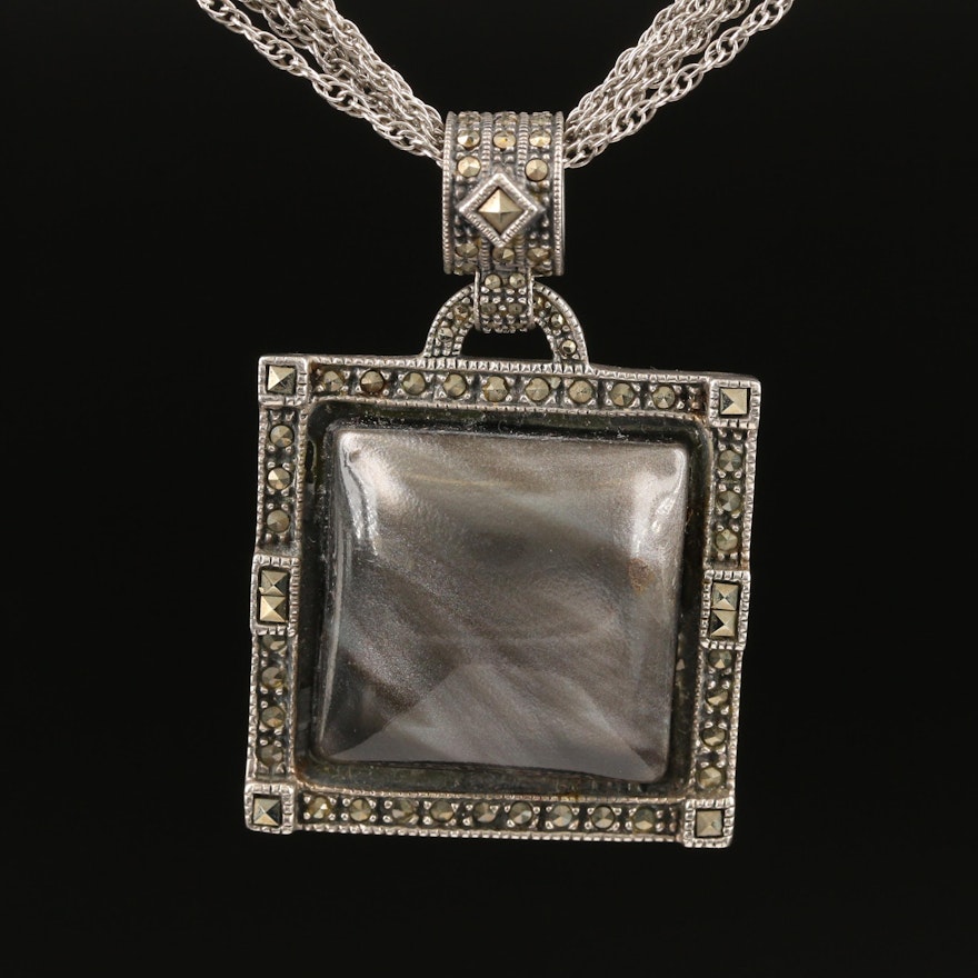 Judith Jack Sterling Marcasite and Resin Pendant Necklace