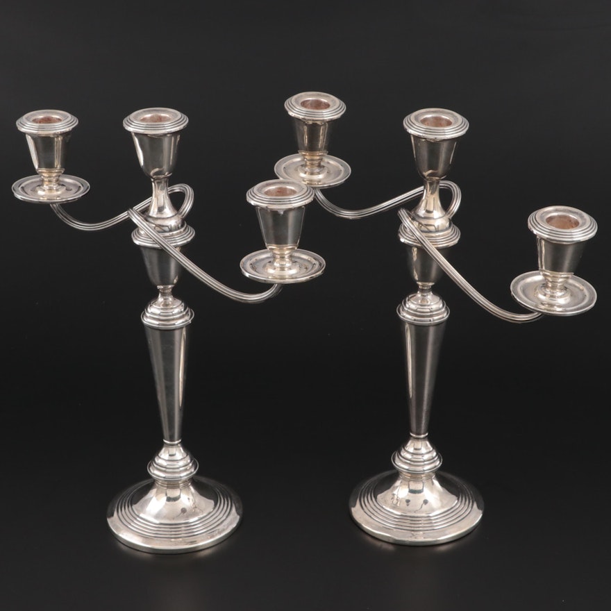 Pair of Woodward & Lothrop Weighted Sterling Silver Two-Arm Candlesticks