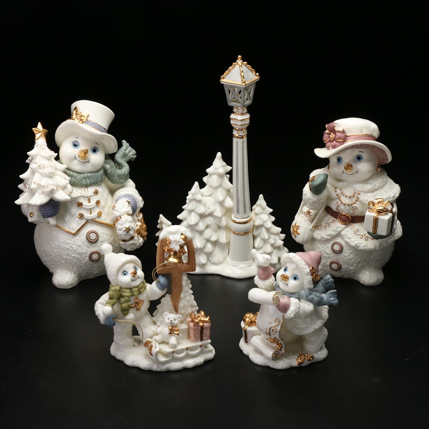 Porcelain Bisque Snowman Figurines