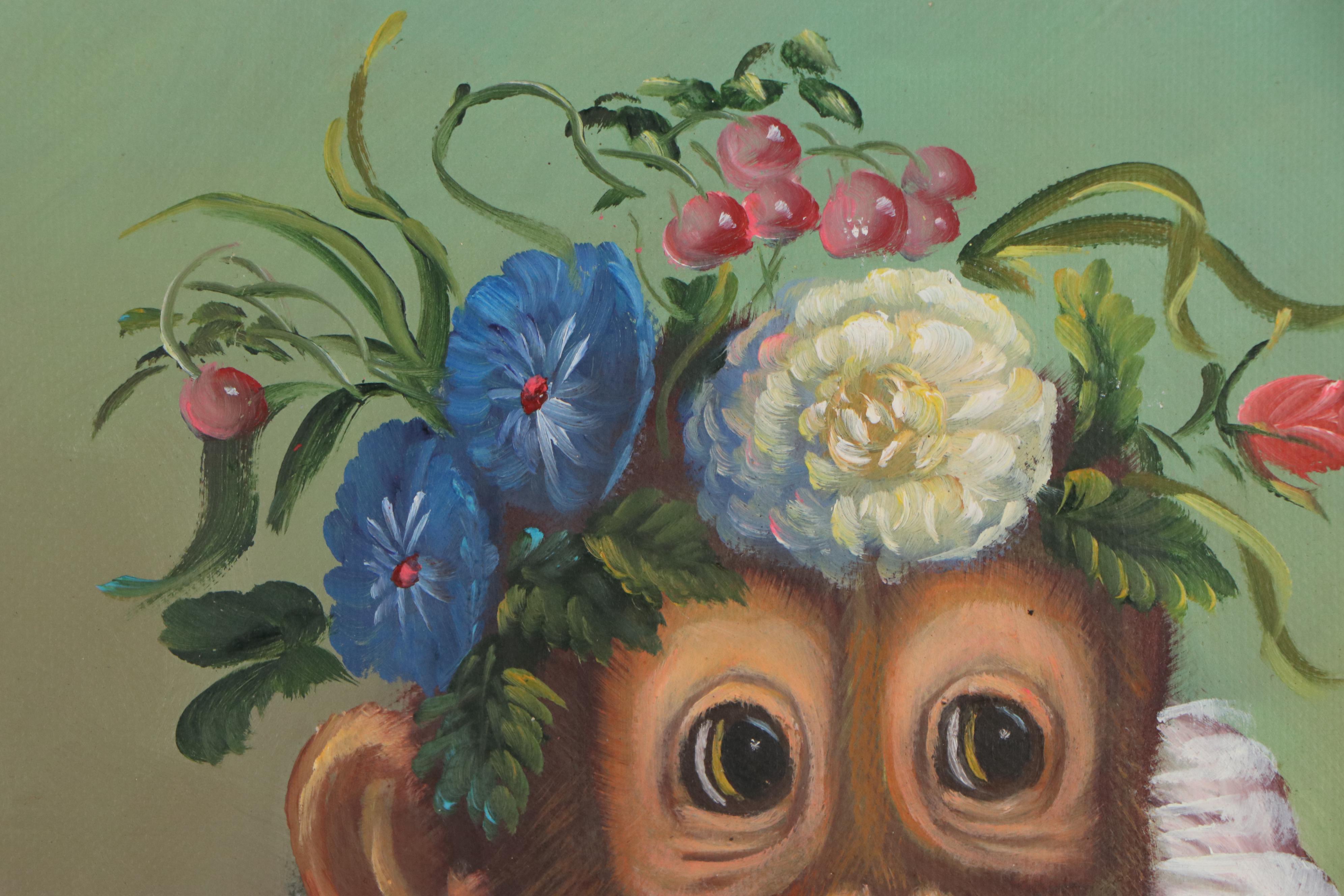 Anthropomorphic Oil Painting of Chimpanzee in Dress and Flower Crown