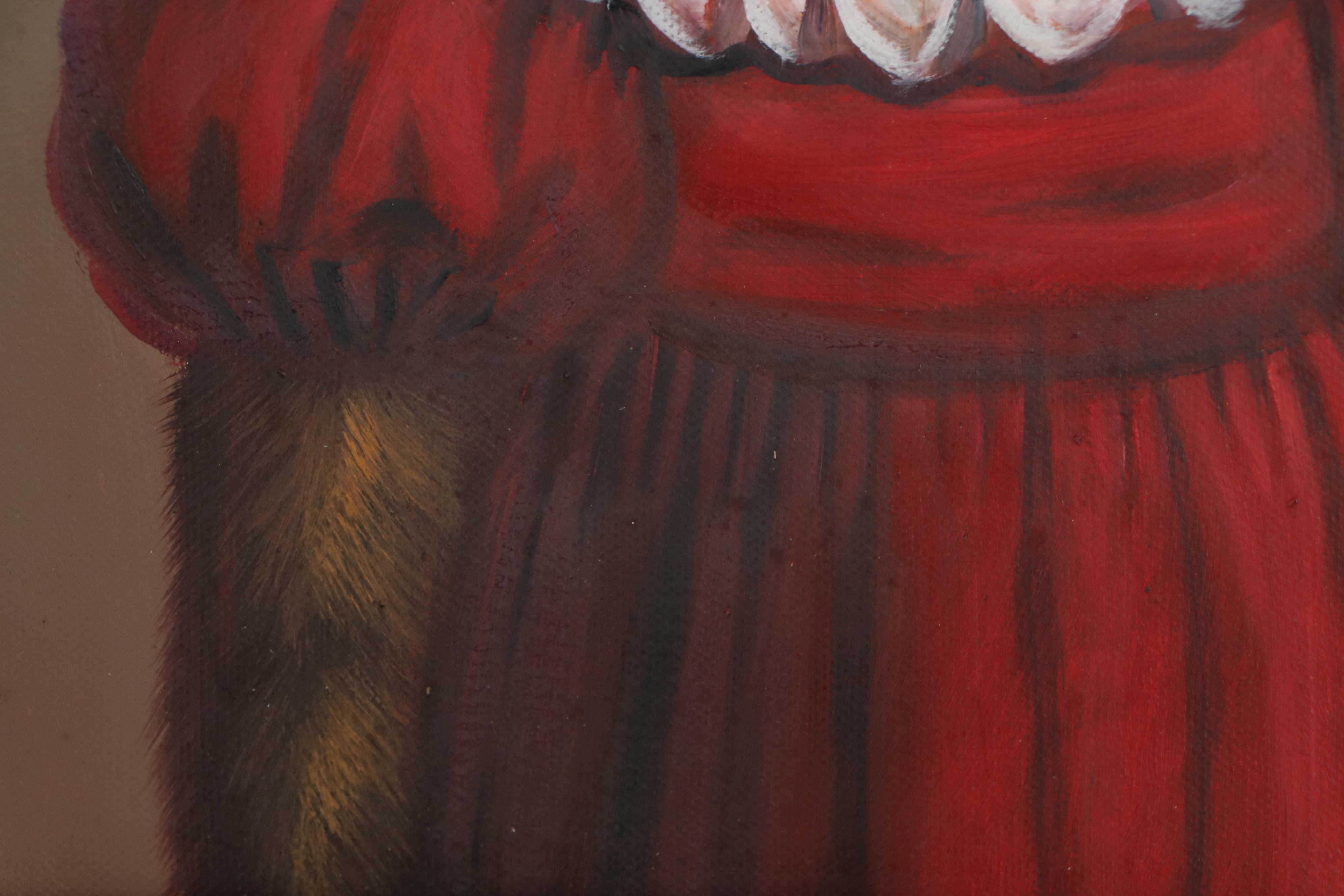 Anthropomorphic Oil Painting of Chimpanzee in Dress and Flower Crown