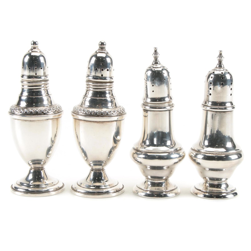 Lunt Silversmiths and Rogers Sterling Silver Salt and Pepper Shakers