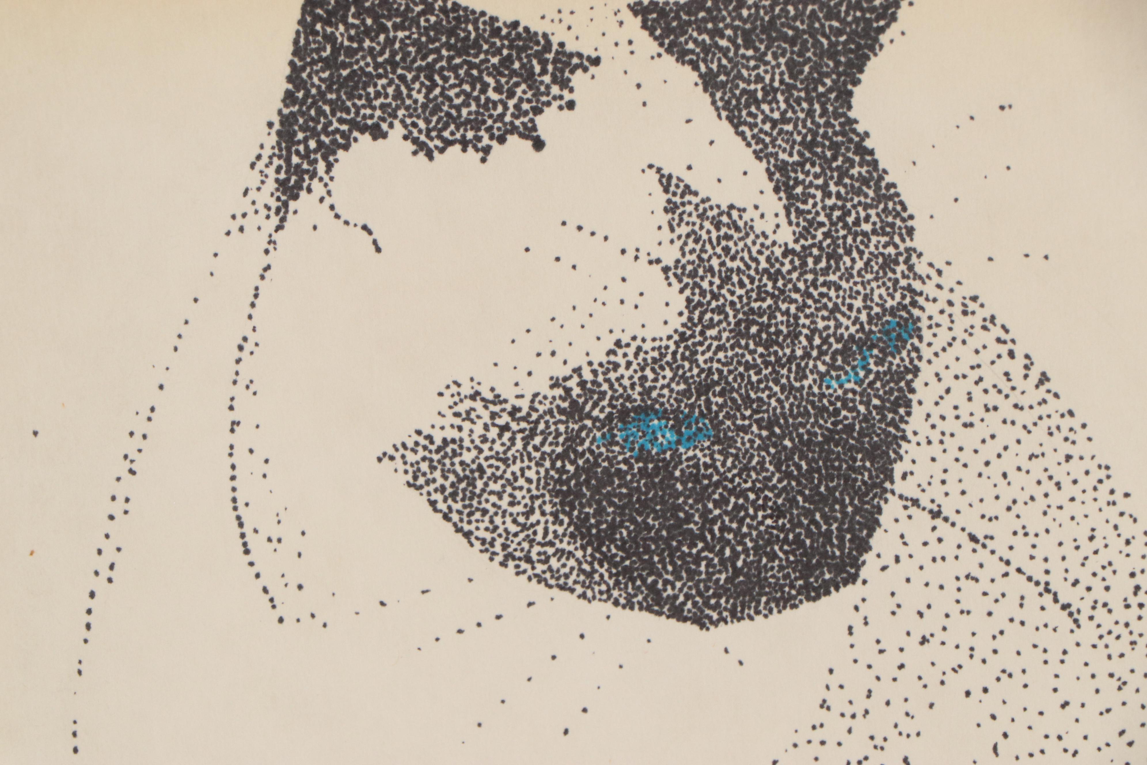 Stippled Ink Drawing of Siamese Cat, Late 20th Century