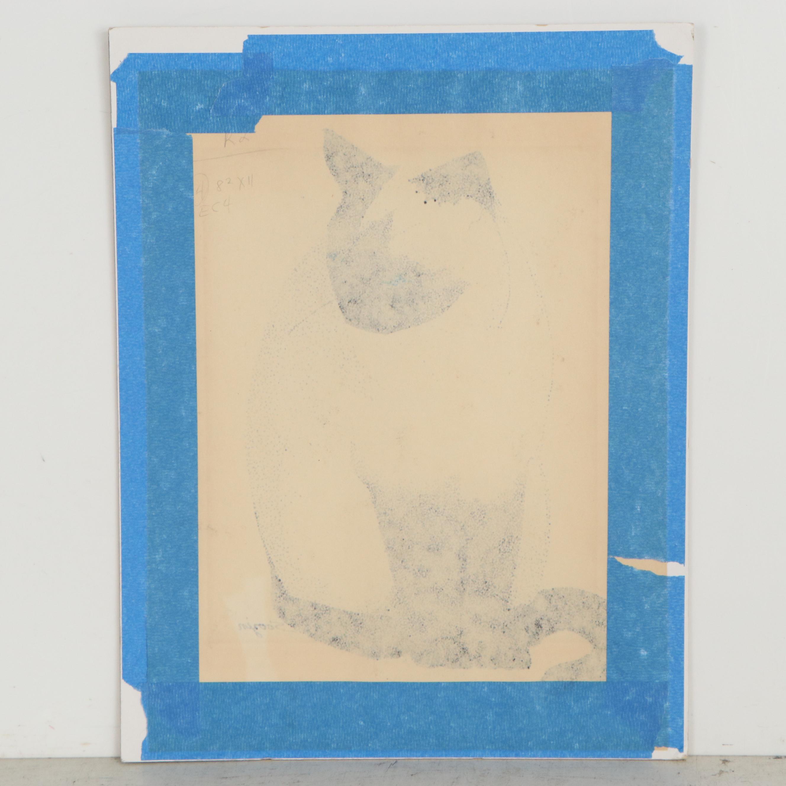 Stippled Ink Drawing of Siamese Cat, Late 20th Century